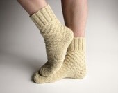 Undyed Unbleached White Hand Knitted Woolen Socks - 100% Natural Organic Socks