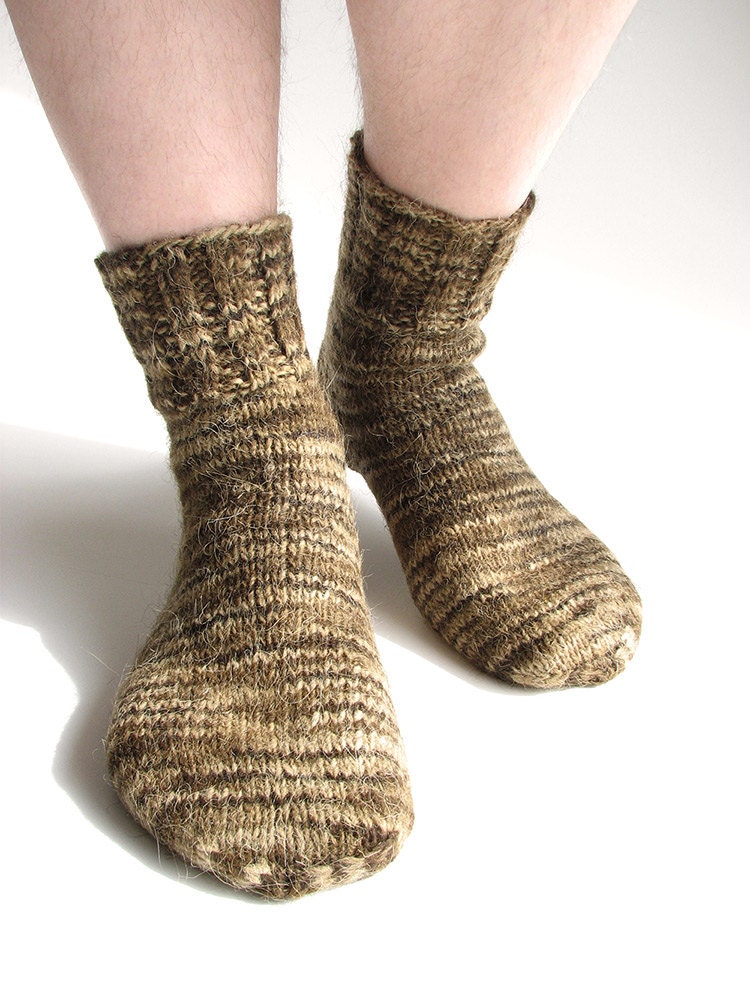 Random Striped Socks - 100% Natural Hand-spun Wool Yarn - Eco Clothing