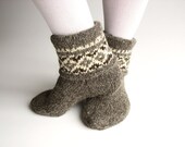 Patterned Hand Knitted Women's Woolen Socks - 100% Natural Organic Undyed Handspun Wool Yarn