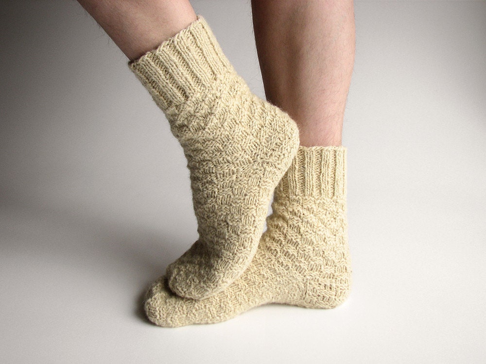 Undyed Unbleached White Hand Knitted Woolen Socks - 100% Natural Organic Socks