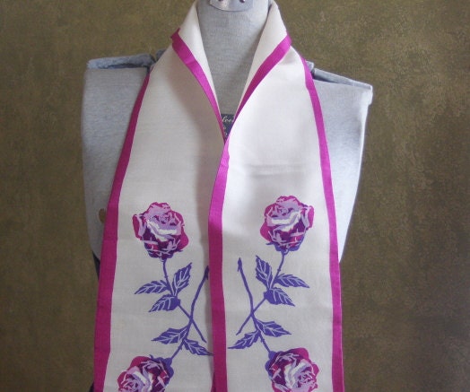 1950s Vera Neumann Silk Collar Scarf - Handpainted Signed - Lavender Rose