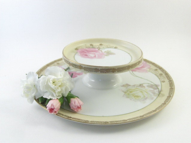Early 1900s RS Prussia Tiered China Dessert Plate with Roses Near Mint