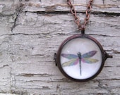 Dragonfly Locket Necklace Bubble Pendant Pastels Gift for her