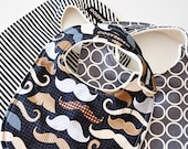 Baby Boy Bib Set, Mustaches, Stripes and Rings and Organic Cotton Sherpa
