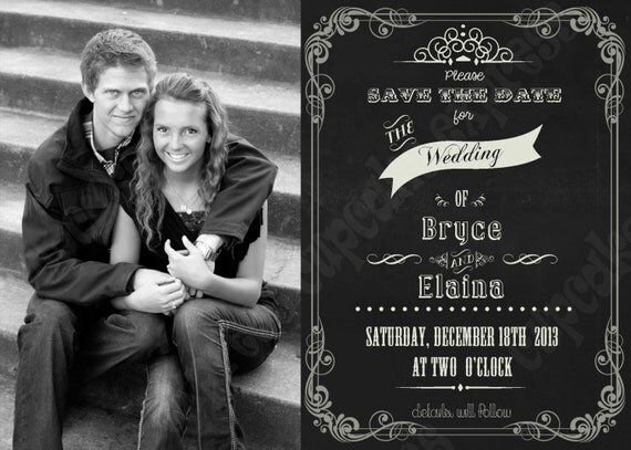 DIY Save the Date PRINTABLE Photo Invitation 5x7 chalkboard look wedding bridal shower Il_570xn