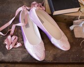 Size 9.5 Lace wedding shoes ballet flats embellished with a vintage lace handkerchief Ready to Ship