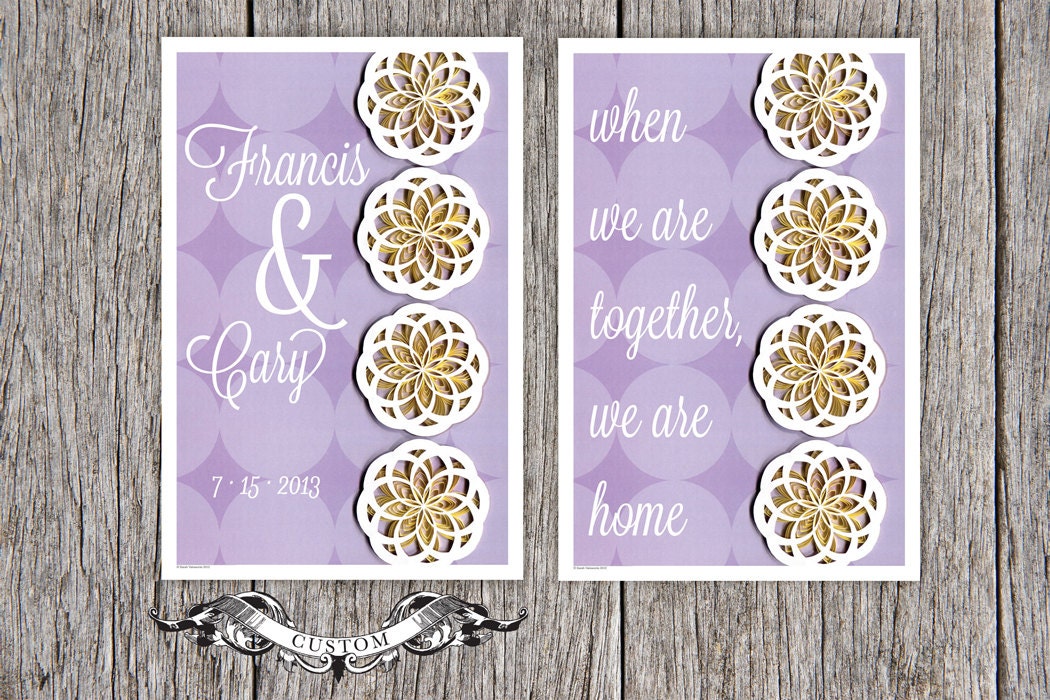 wedding keepsake and Inspirational quote geometric poster set, Personalized Names/Dates print, script typography, Paper art print