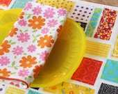 Kids Napkins - Orange and Pink Flowers - Set of 4 - FREE US SHIPPING