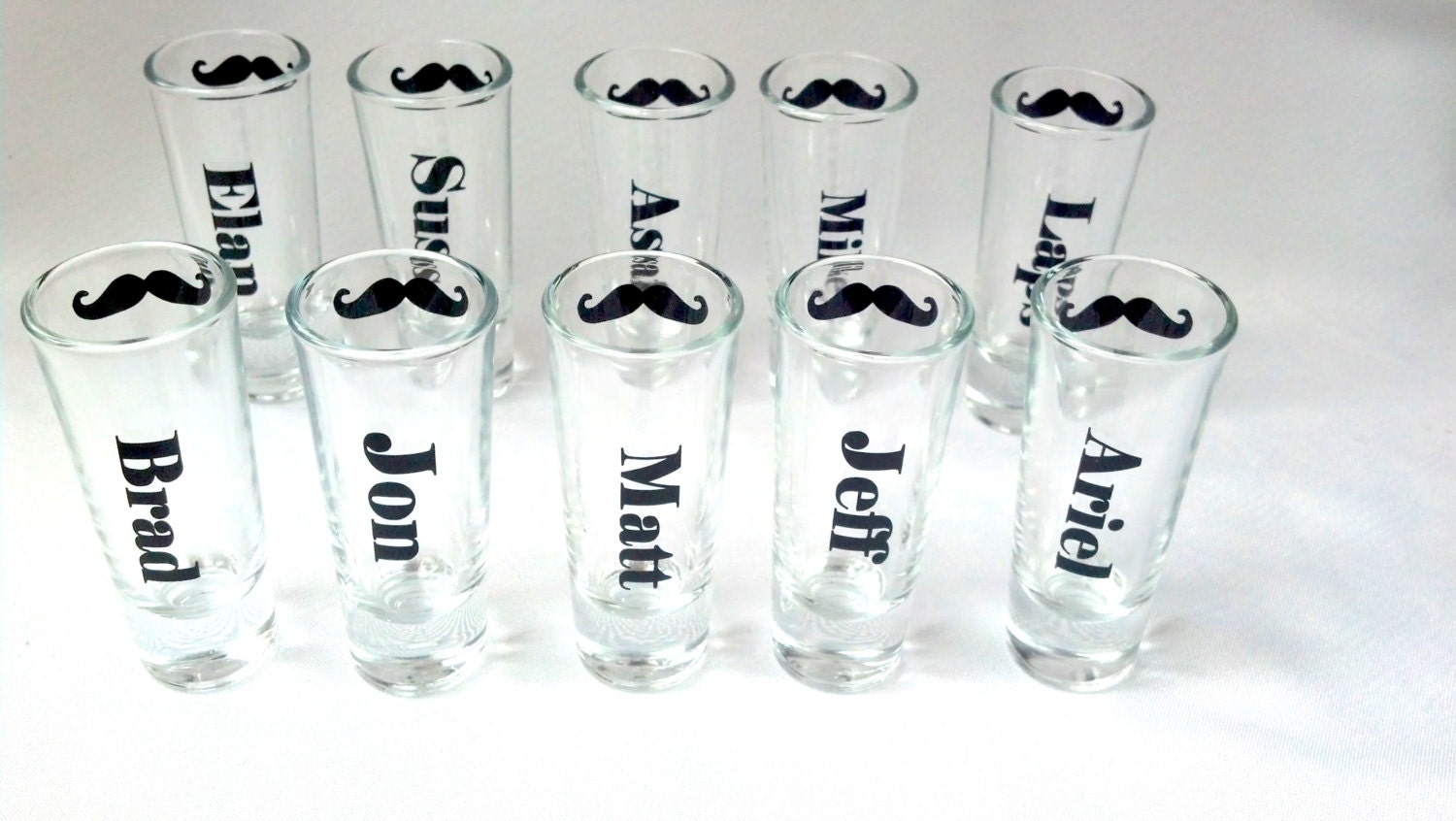 4 Mustache shot glasses, groomsman gift