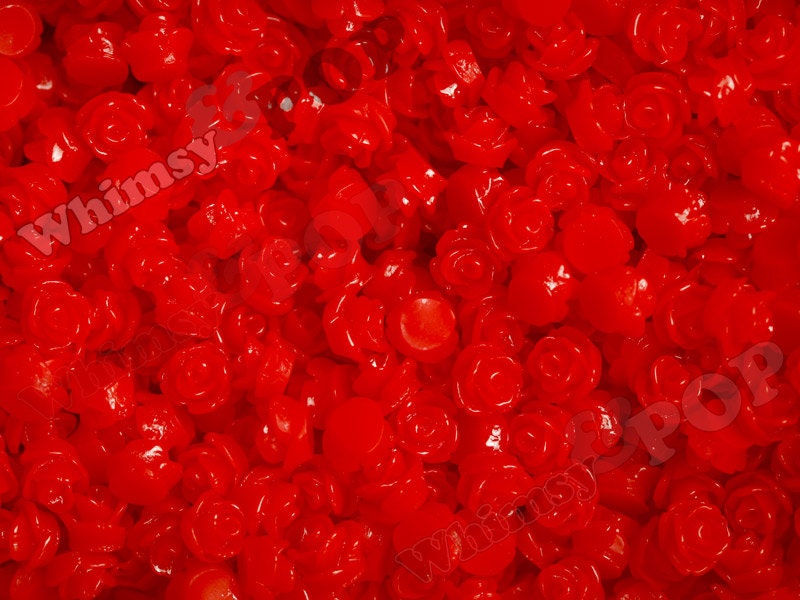 25 - Cherry Red Teeny Tiny Rose Resin Cabochons, Rose Shaped Flatback Cabochons, 7.5mm x  6mm (R3-037)