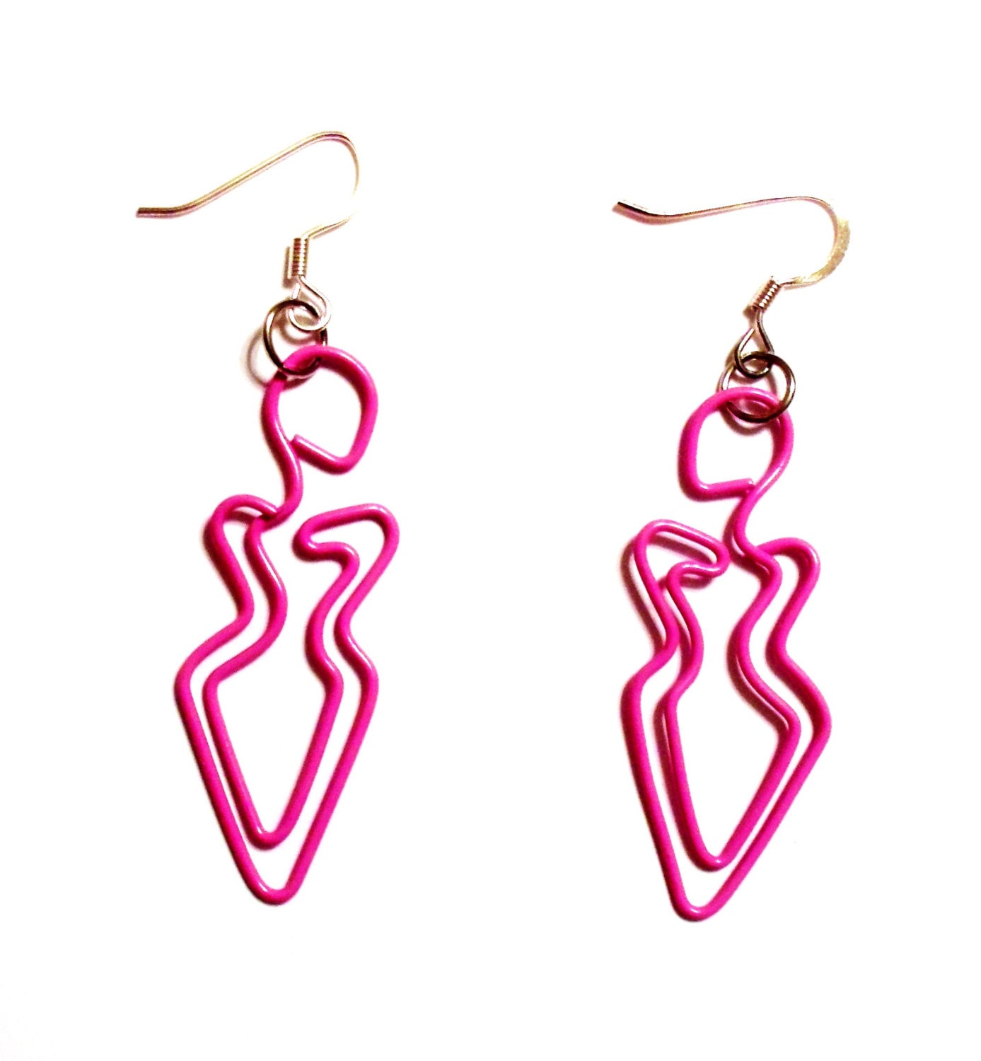Fashion Model Paper Clip Earrings -  Pink Pair - Repurposed and Upcycled Dangle Earrings