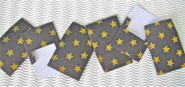 6 teeny tiny miniature square charcoal gold star mini envelope note card sets stationery party favors weddings guest book table number