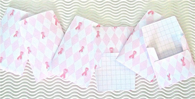 30 teeny tiny miniature square pink ribbon envelope note card sets breast cancer survivor party favors weddings stationery