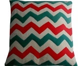 Chevron Striped Square Cushion in Jade and Nectarine - Includes cushion pad