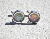 Superman cufflinks superhero cuff links recycled vintage dc comics S logo gifts for men comic book accessories geeky boyfriend