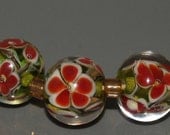 Christmas Festive Florals Red, White & Green Handmade Lampwork Glass Beads SRA  FHFteamY3 CPteam  British Seller GBUK