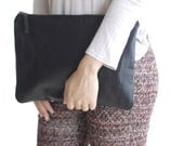 Carry-all Leather Clutch Pouch in Black