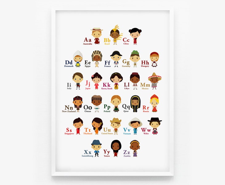 Alphabet A-Z Children Of The World With Their National Costume 8x10 Wall Art Poster