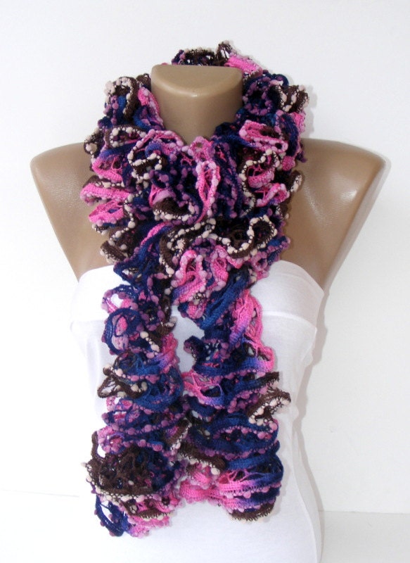 Hand Knitted Ruffled Scarf, women scarves, purple, 2013 NEW TREND SCARF,accessory, gifts for her, fashion, long scarf