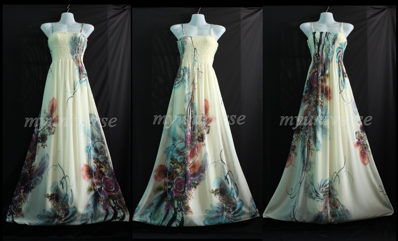 Rose Maxi Dress Wedding Gown Ivory Bridesmaid Dress Beach Party Sundress Floral Evening