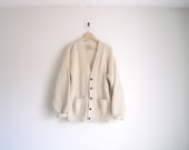 vintage 80s sweater / cream cardigan sweater / chunky knitted sweater / oversized sweater / irish fisherman sweater / button down