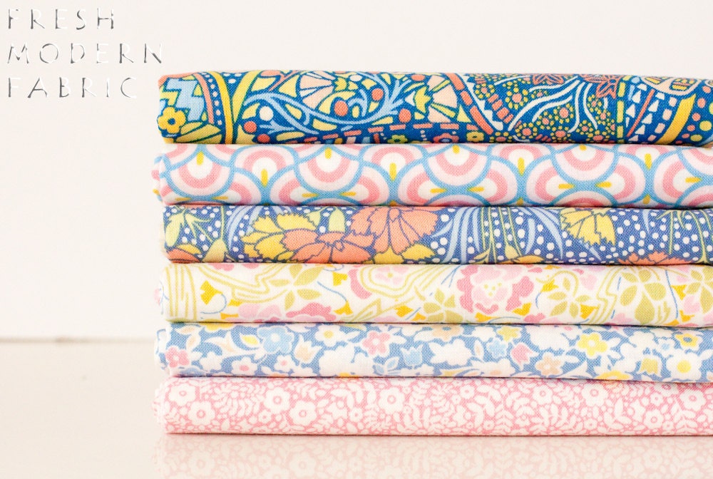 Fat Quarter Bundle Stile Collection in Pastel, 6 Pieces, Liberty Lifestyle Fabrics, 100% Cotton Fabric