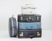 Mid Century Navy Blue Suitcase