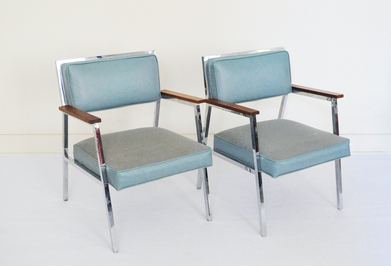 Mid-Century Chrome and Wood Office Chair