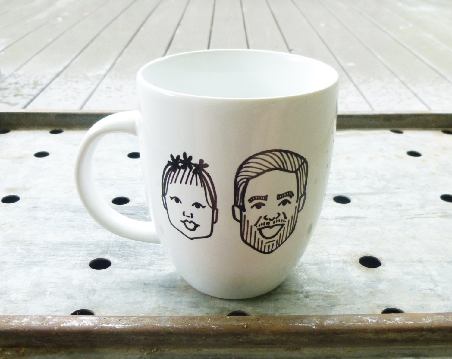 custom fathers or mothers day caricature mug - hand drawn portraits