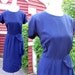 Vintage 40s Dress Blue Cocktail  Pin up Rockabilly  Party Holiday Rayon Crepe Sculpted Waist Large