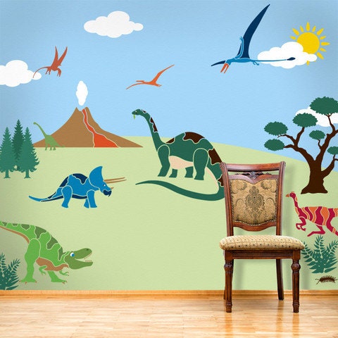 Dinosaur Wall Stencils for Baby Room, Dinosaur Theme Wall Mural, 26 Wall Stencils