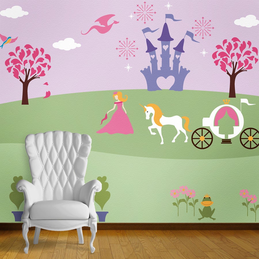 Tree Wall Stencils With Princess, Baby Girl Wall Mural Kit, 23 Wall Stencils in Princess Theme