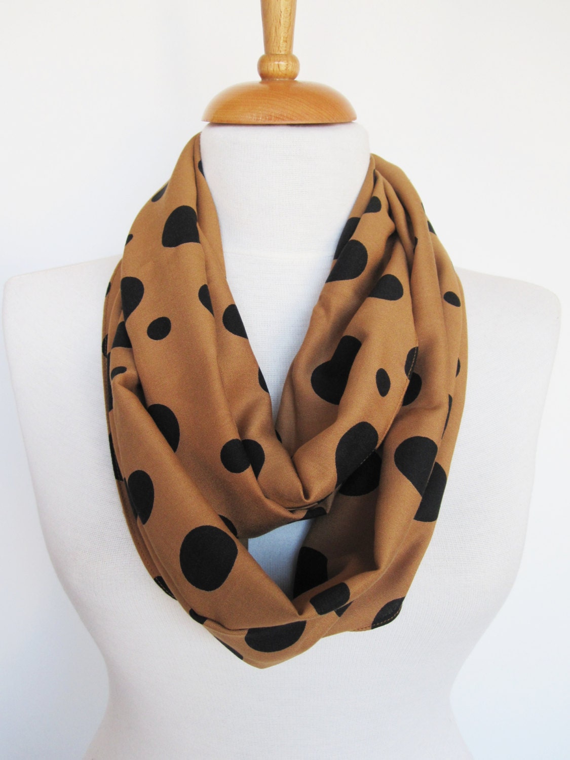 Infinity Cotton Polka Dot Scarf, Circle Scarf, Mother Day Gift, Peru Brown and Black