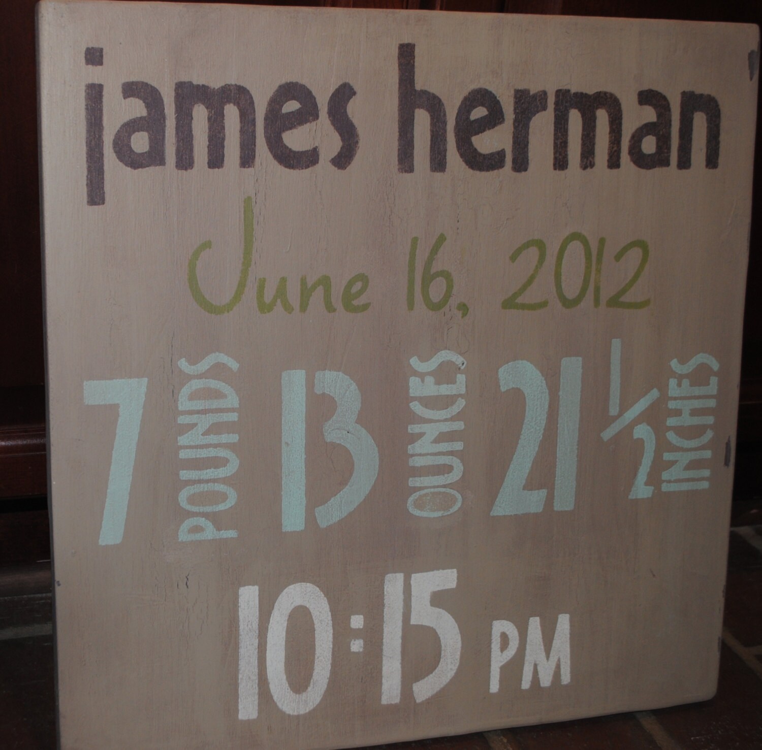 Distressed handpainted birth announcement...Personalized with your new bundle's birthday stats..gift idea...kids room...home decor