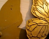 Set of Two 1960s Gold Bronze Butterfly Plastic Wood Vintage Wall Hangings 2 Bugs Boho Hippie Gypsy Club Kid Kitschy Mod Apartment Decor