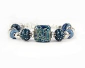 Teal Peacock Blue Lampwork and Sterling Silver Beaded Bracelet