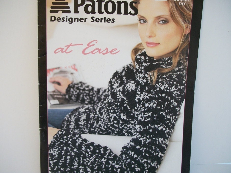 Knitting Pattern Book Patons Designer Series At Ease Jacket, Poncho, Tunic, Cowl Pullover 4 Knit Patterns