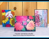 Flowers - set of 3 greeting cards with 3 different images of original artwork by Susie Carranza. Envelopes included.