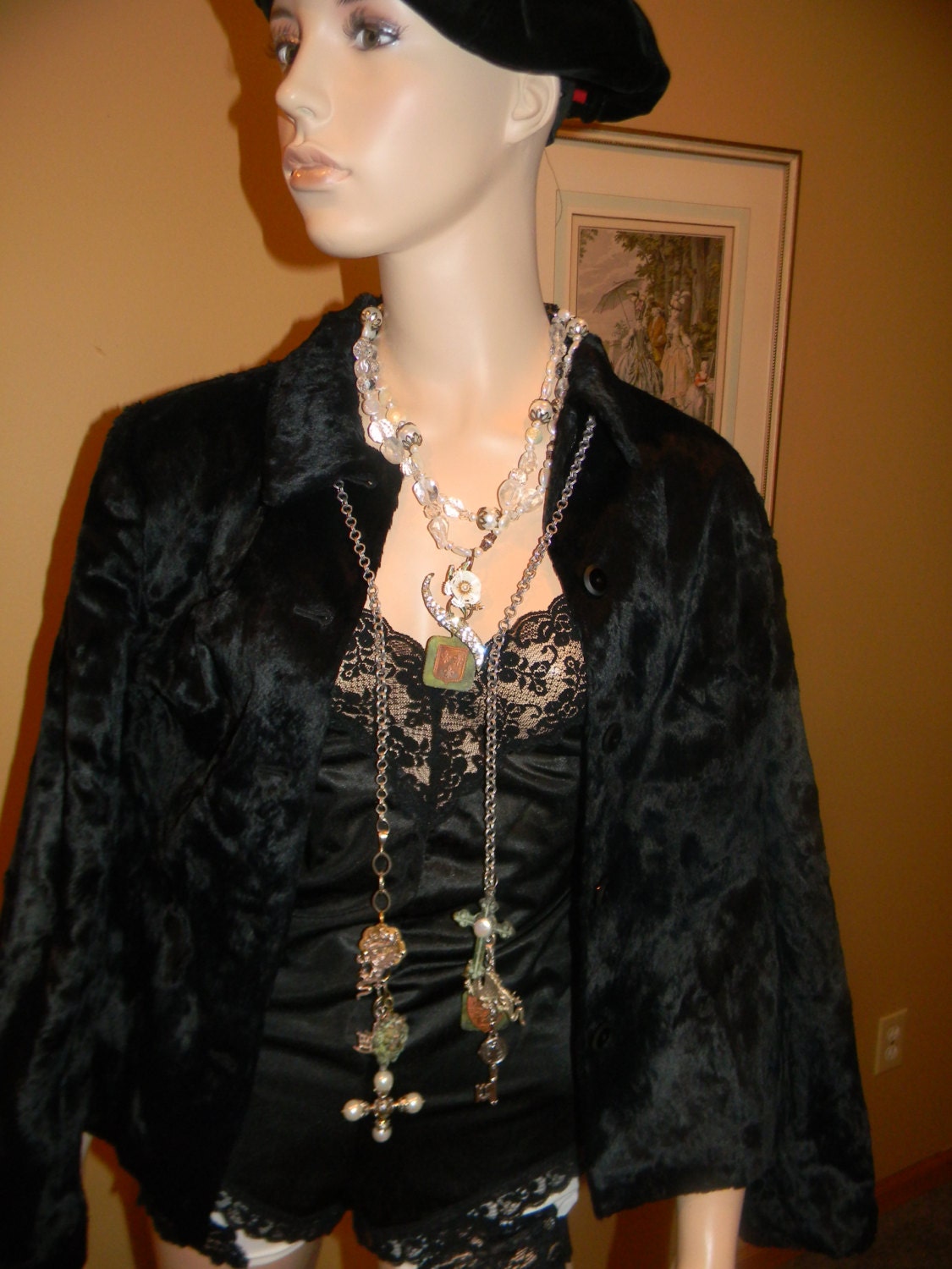 Designer GIANNI Versace  Vintage Black Fur jacket designer Coat.black .sleek .shiny.Ladies vegan Fur Coat. Couture Dress Coat. waist coat.