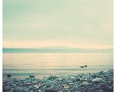 sunset lake constance photo print - whimsical fine art landscape photography,  alps, mountains, germany, green, yellow, rocks, water
