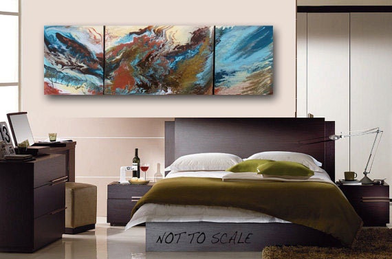 Original Abstract Painting Huge Sofa Size Painting on Canvas Earth Tone Pour Painting Iridescent Painting Triptych Canvas Art 76" Day