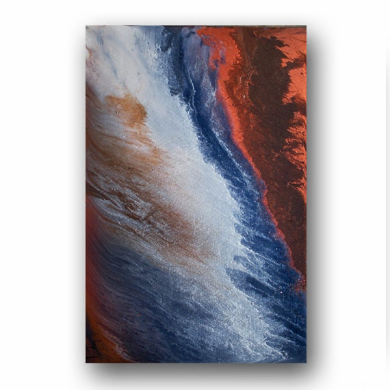 Iridescent Blue & Burnt Orange Painting on Canvas Large Original Abstract Painting Acrylic Painting Wall Art Pour Painting 36x24 Heather Day