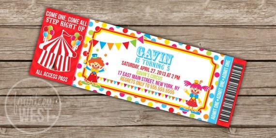 Circus Ticket Invitation (Printable Digital File) Il_570xn