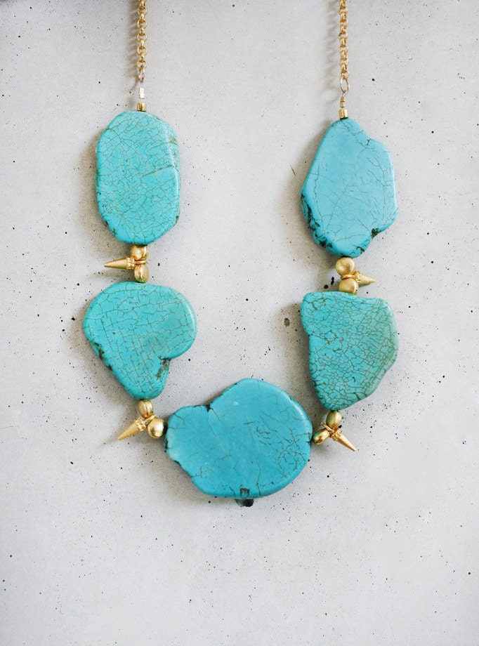 Turquoise Necklace with Gold Spikes