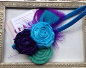 Gorgeous Posh Peacock purple Mint and Turquoise pearl rosette flower Headband Baby & girls photograpy prop Bow Rosette