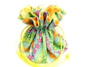 Drawstring Jewelry Pouch - Aqua, green, yellow, blue, orange and pink pastel floral travel bag