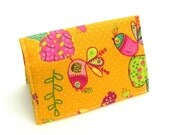 Business Card Holder - Birds and flowers in orange, pink, yellow, and mint