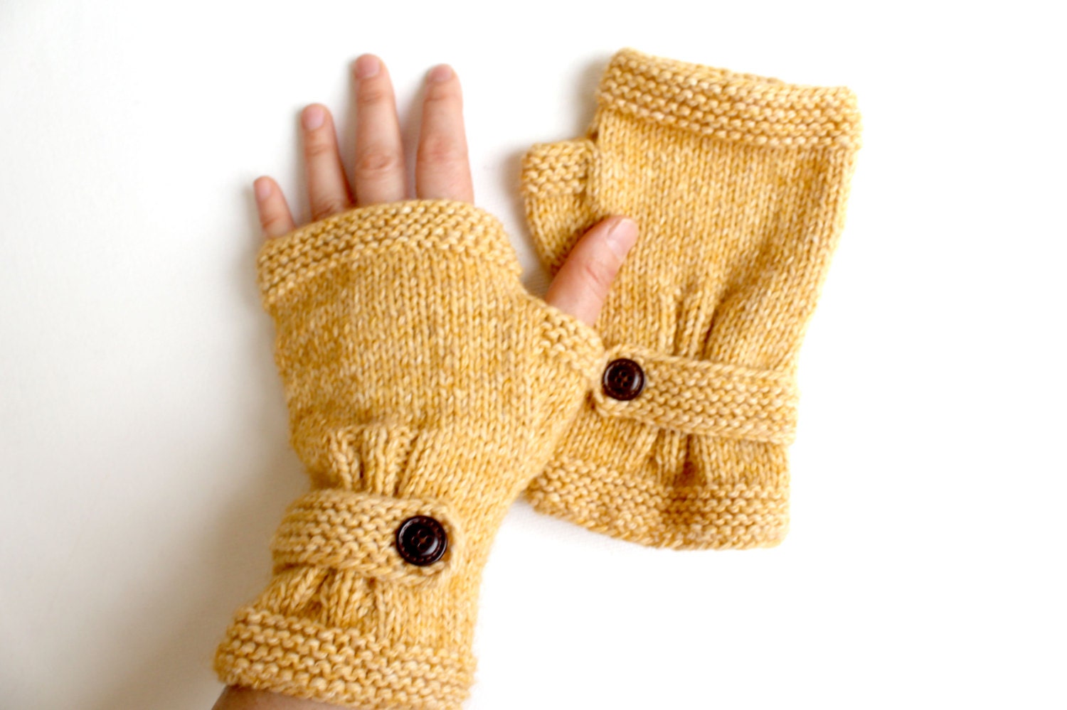 Mustard Yellow/ Hand Knit Fingerless Gloves / Medium size fits most. Halloween costume // Autumn yellow colord