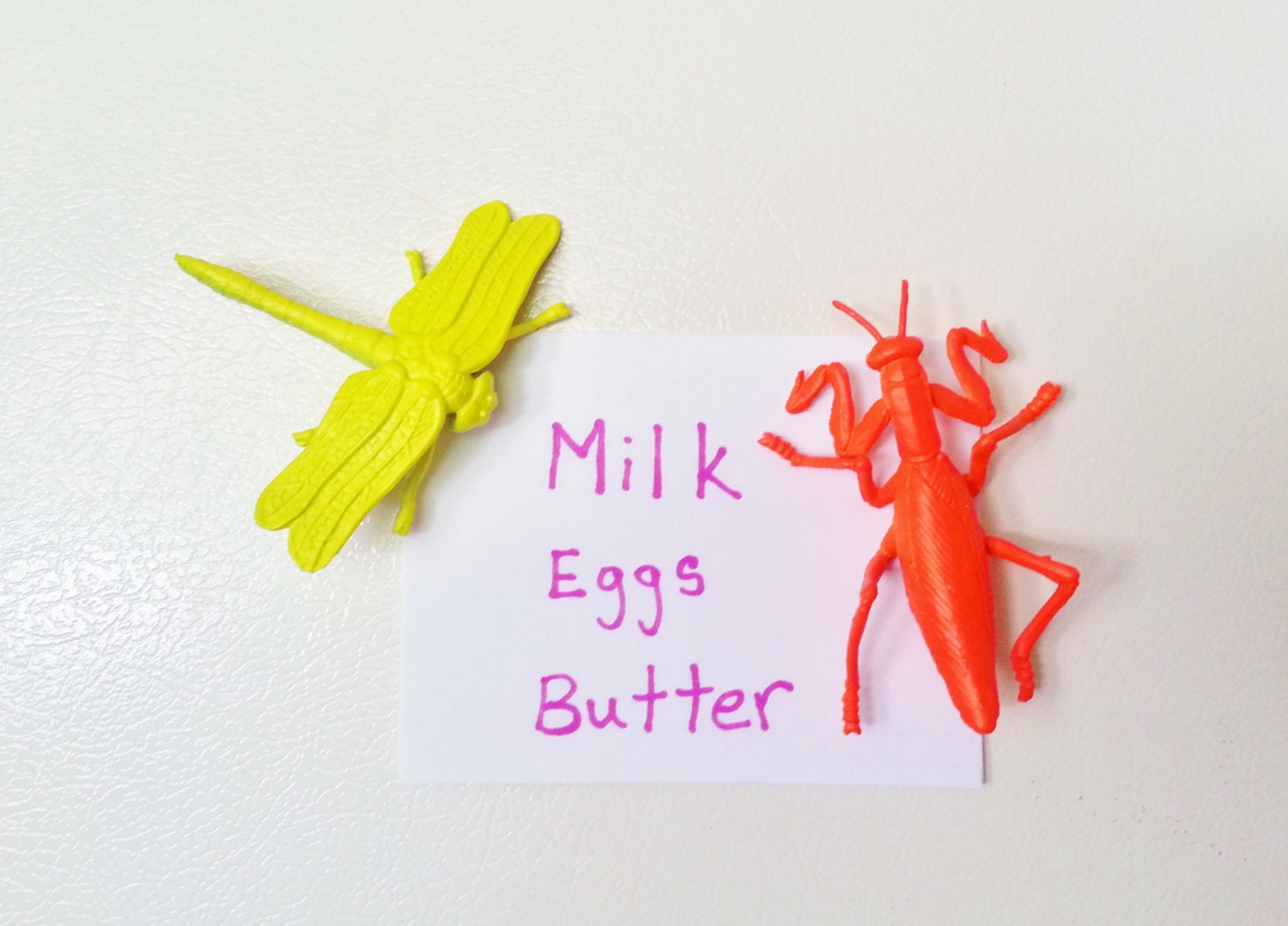 Neon Kitchen Refrigerator Magnet set, neon insects magnets, recycled toys, Neon home decor