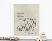 Zodiac Astrology Digital Art Print - Capricorn January Birthday - Linen Charcoal Gray Chevron Home Decor Typography Poster